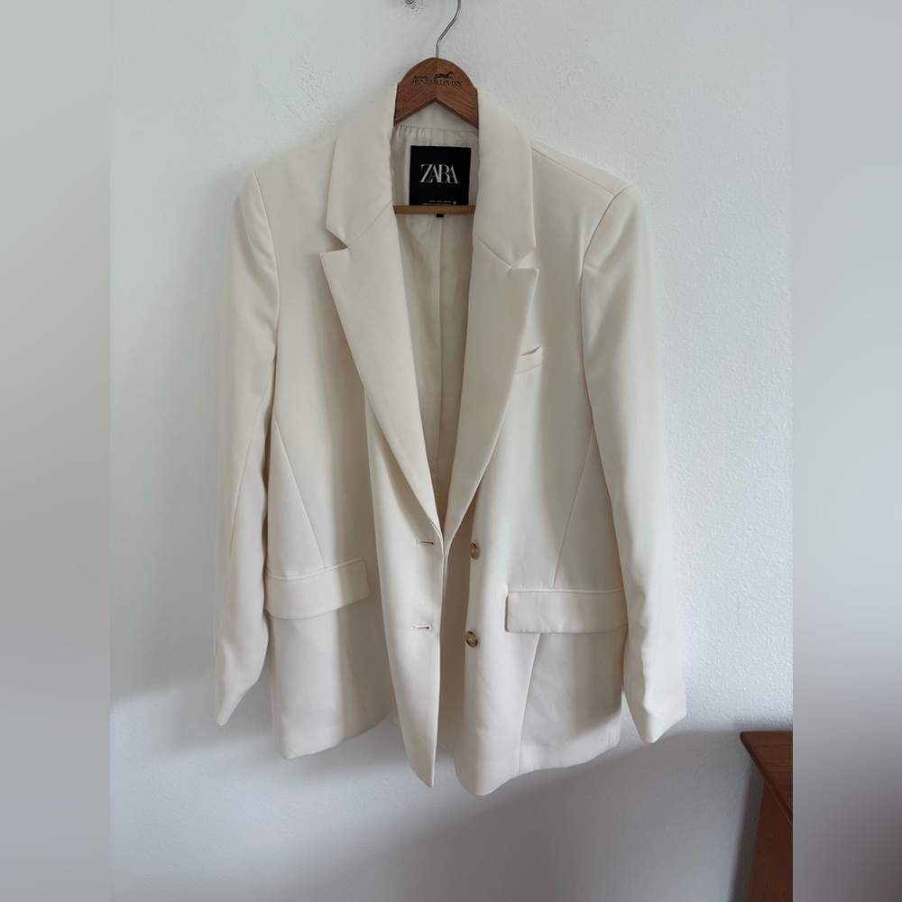Zara Basic Flowy Blazer In White Double Breasted … - image 7